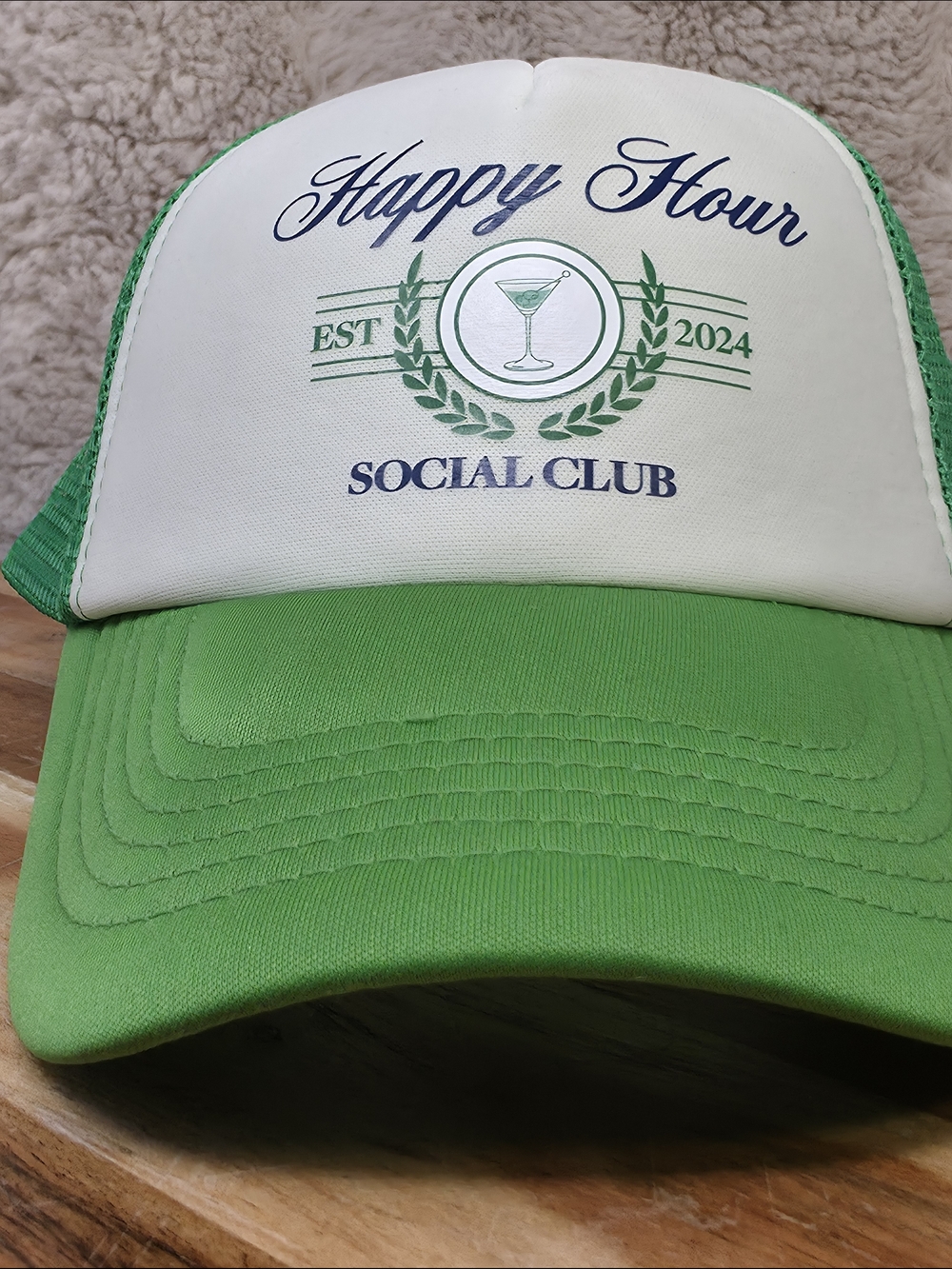 Happy Hour Social Club Green and White Trucker Hat